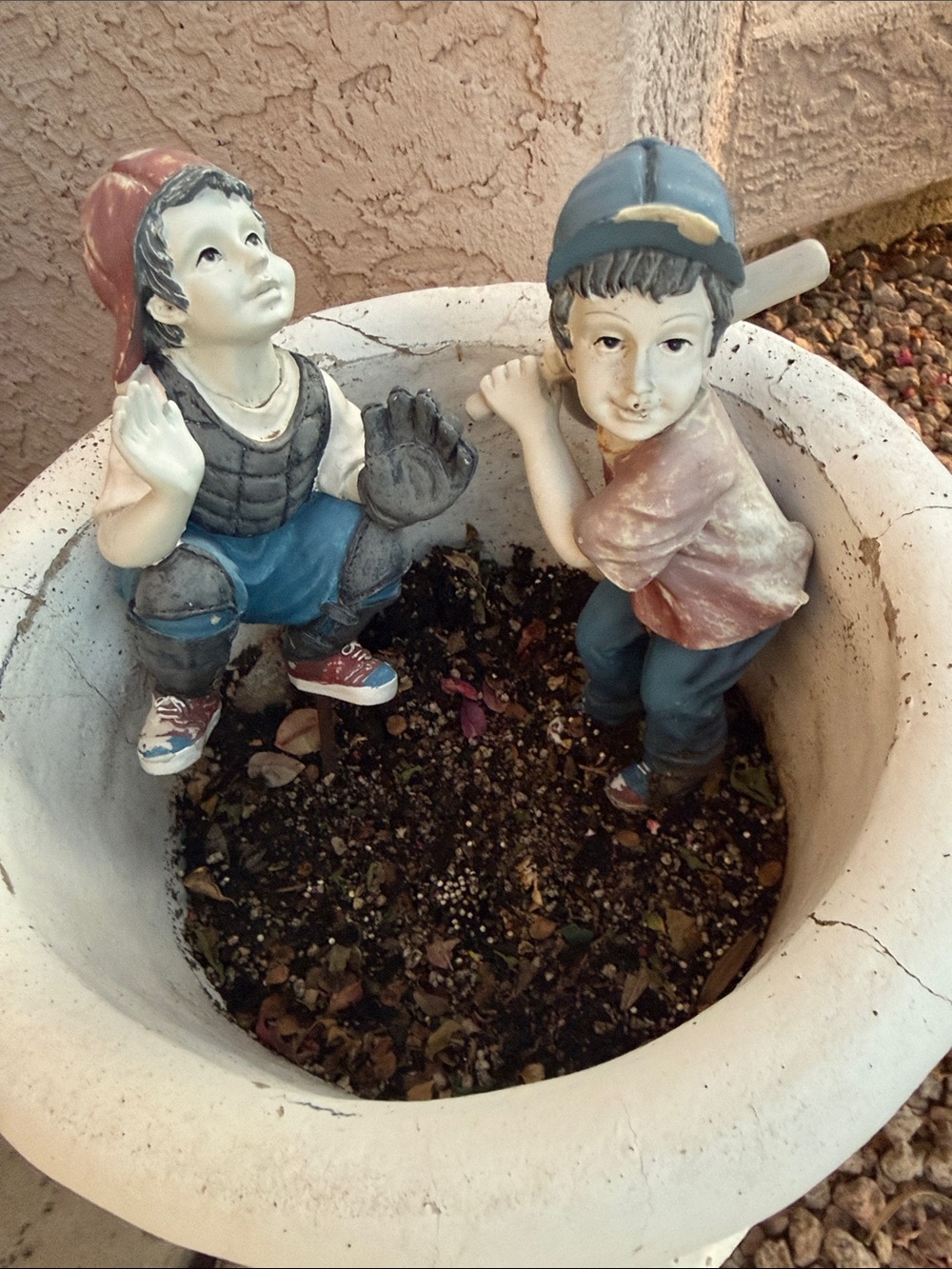 Garden Boy Statues Pitcher & Catcher Sculptures, Vintage, Home Run Or Strike